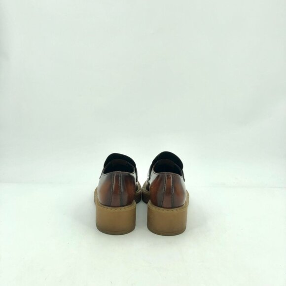 Prada Womens Brown Leather Logo Loafers Size 35 Thick Sole Made In Italy - Picture 7 of 9